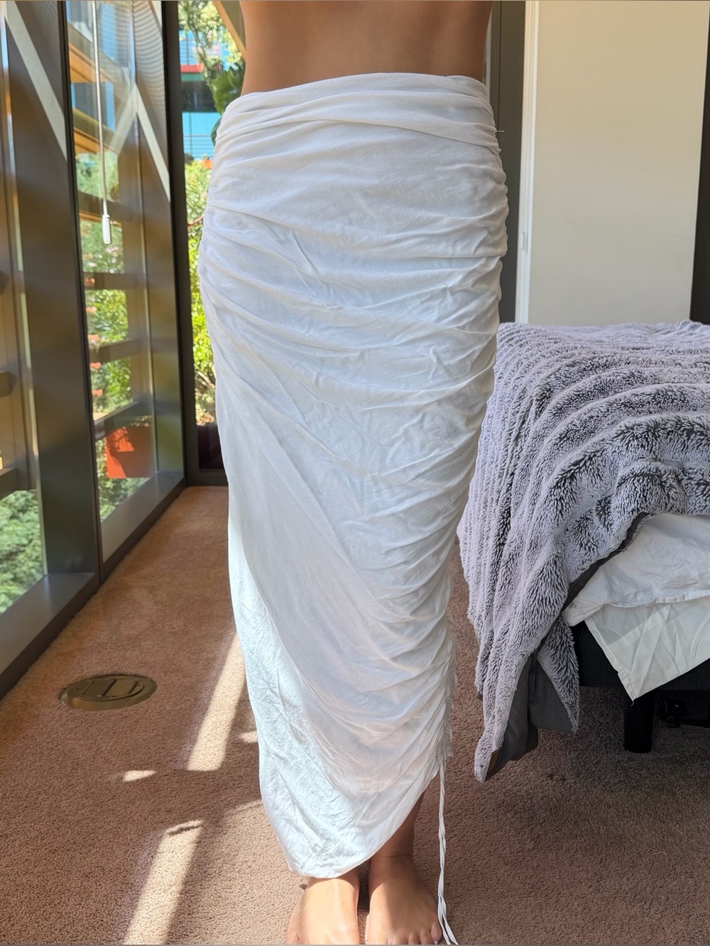 House of CB White Summer Long Skirt with Slit